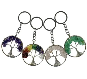 Gemstone Crystal Keychain TREE of LIFE x 1 - Picture 1 of 5