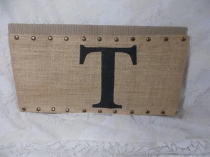 NEW Mudpie Burlap Pillow Wrap with Initial "T" - Picture 1 of 6