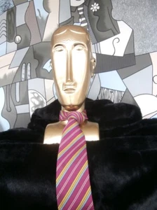 Aquascutum London Tie Made In England Cotton w/ Silk Regimental Purple Striped - Picture 1 of 9