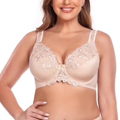 Women's Minimizer Unlined Underwire Bra with Lace Embroidery Full Coverage Bras - Image 1 of 4