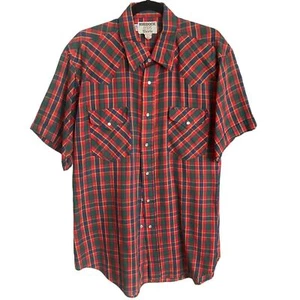 Camisa a Presión Western Vintage Años 80 Manga Corta Perla Roja a Cuadros Talla 17 Hecha en EE. UU. - Imagen 1 de 4