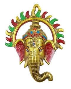 Metal Wall Hanging Lord Ganesha For Home/Temple/Office (Size: 22 x 17cm) - Picture 1 of 3