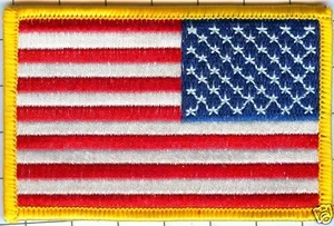 American Flag Patch-100@$.50ea,Stars Right,Gold Border 3 1/2"X 2 1/4" OVERSTOCK! - Picture 1 of 4