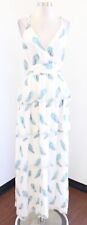 NWT $645 Ramy Brook Toleda Ivory Blue Ruffle Tiered Tie Back Maxi Dress Size L