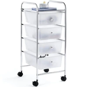 4 Drawers Metal Frame Storage Cart Rolling Bin Organizer Trolley Plast Durable - Picture 1 of 13