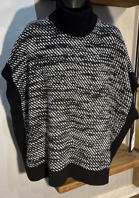 Poncho Suéter Academic Michael Kors Punto Sarga Cuello Alto Negro Camel Grande Foto 1 de 4