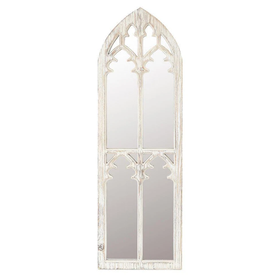 Luxenhome Brown Cathedral Framed Wood Wall Mirror