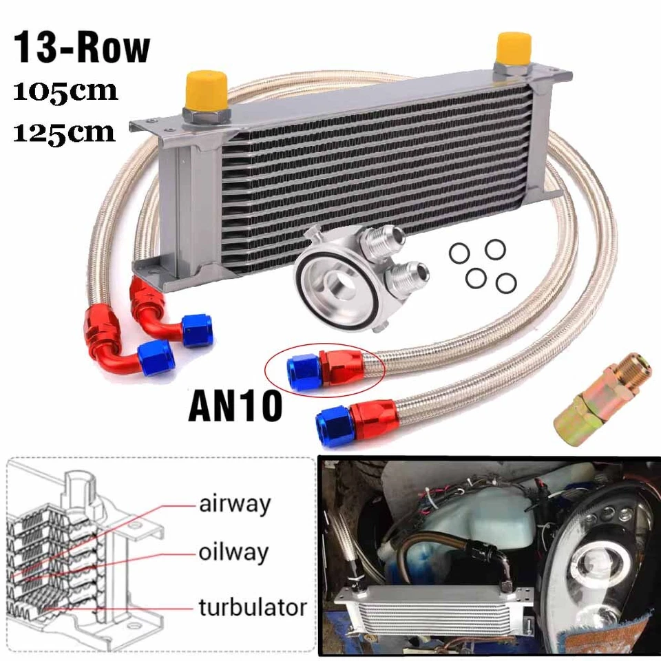 Kit Radiatore Olio 13 File Attacco AN10 105cm&125cm Tubi Universale Kit Aggiuntivo - Immagine 1 di 4