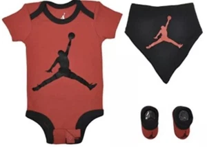 Air Jordan Baby Set Bodysuit Bandana Bib & Booties Size 0-6 Month Red & Black - Picture 1 of 3
