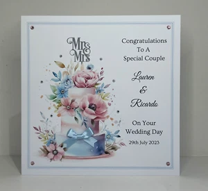 Biglietto Matrimonio Grande Con Pietre Preziose E Fiocco Nastro Personalizzato 8,5 x 8,5 cm - Foto 1 di 5