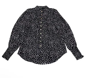 Decjuba Women’s Blouse Sz 8 Black & Purple Spot Linen Cotton Puff Sleeve EUC Z6 - Picture 1 of 9