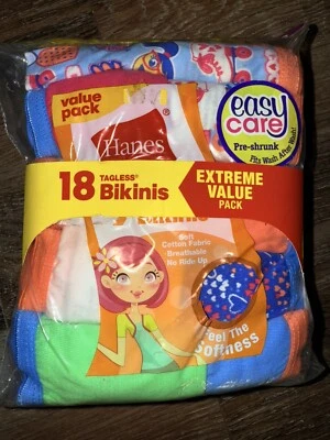 Hanes ~ Girls Tagless 18-Pair Underwear Bikinis Cotton Tagless ~ Size 10 - Image 1 of 4