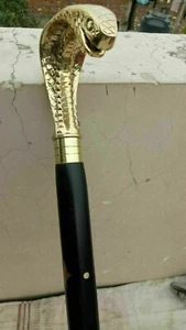 Gehstock aus Messing im Vintage-Stil, Cobra, viktorianischer Griff, Holz, Schwar - Bild 1 von 5