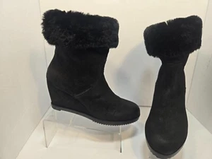 Botas al tobillo Eileen Fisher Glad negras con acento de piel de oveja nobuck para mujer talla 8,5 - Imagen 1 de 16