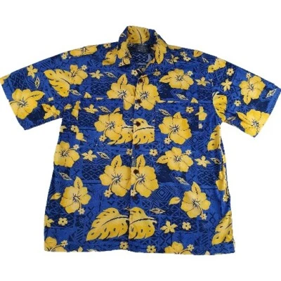 Rip Curl Button Up Shirt Mens Hawaiian Tropical Print Blue Yellow Vintage Size M - Image 1 of 4