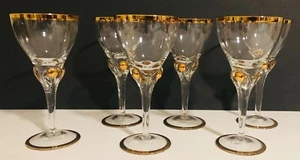 6 Golden Suszy CZECHOSLOVAKIA 6 3/4" Wine Glass, Gold Ball In Stem, Stemware 4oz - Picture 1 of 4
