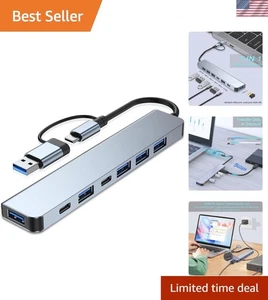 Aluminum 7-in-1 USB C Hub with Fast Data Transfer for All Devices - Silver - Picture 1 of 8