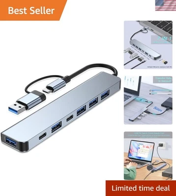 Aluminum 7-in-1 USB C Hub with Fast Data Transfer for All Devices - Silver - Image 1 of 4