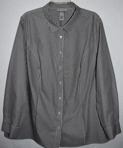 Catherines 1X Non-Iron Button Front Blouse Shirt Stripe Long Sleeve 100% Cotton - Picture 1 of 17