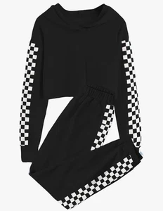 Size XL Kids 2 Piece Outfit Girl Crop Top Hoodies Long Sleeve Fashion Sweatshirt - Picture 1 of 3