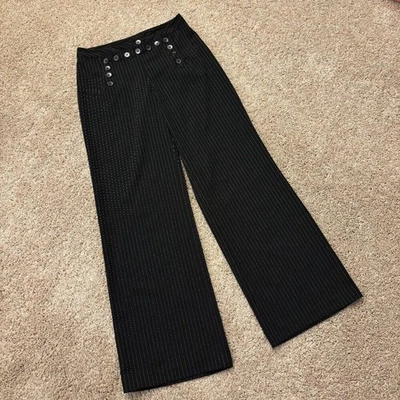 Calças vintage femininas 8 listras pretas calças marinheiro elásticas profissionais novas sem etiquetas - Imagem 1 de 4