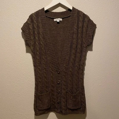 Merona Suéter Chaleco Cárdigan Manga Corta Grannycore Bolsillos con Botones Pequeño Foto 1 de 4