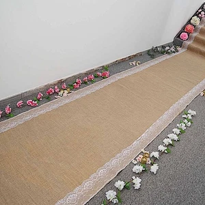 30 ft Natural Brown BURLAP AISLE RUNNER White Floral Lace Ceremony Decorations - Picture 1 of 9