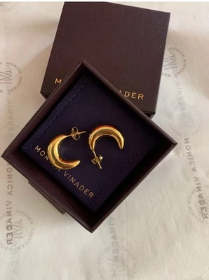 Pendientes de aro Monica Vinader luna creciente medianos chapados en oro amarillo nuevos 💕❤️ Foto 1 de 3