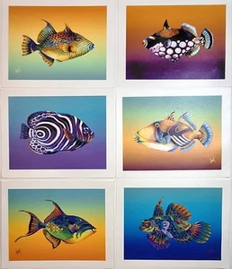 Hawaiian Tropical Fish Variety 6pc. Art Set Polychrome Giclee On Canvas U Frame - Picture 1 of 9