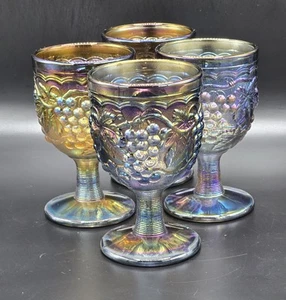 Carnival Blue Water Goblets By Imperial Ohio Glass Co Vintage Barware Set Of 4 - Picture 1 of 12