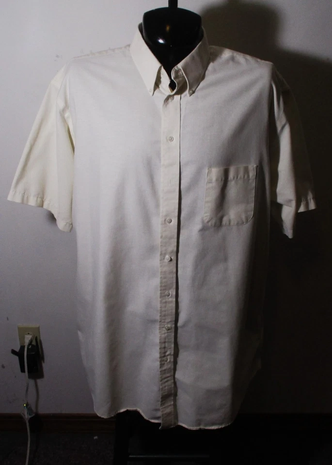 STAFFORD Creme Beige Short Sleeve "Oxford" Dress Shirt Men's Size 19 X-Tall - Image 1 of 4
