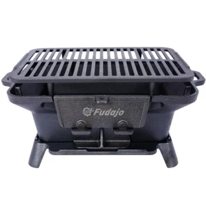 Portable Cast Iron Grill Outdoor Charcoal Barbecue Grill Camping Hibachi Grill - Picture 1 of 15