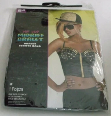 Hip Hop Sexy Black Gold Studded BraLet  Adult Up To Size 8 Halloween Costume - Image 1 of 2