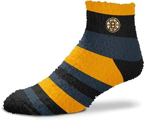 Boston Bruins NHL For Bare Feet Rainbow Stripe Fuzzy Sleep Soft Socks OSFM Cover