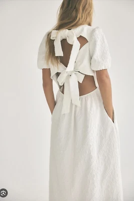 ZARA weißes Midikleid Jacquard Struktur Schleife hinten Gr. L 3067/207 Urlaub Blogger - Bild 1 von 4