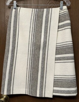 全新 Tory Burch 包裹裙 象牙色 带灰色/棕色条纹 - 拉链闭合,尺寸 S 有衬里 — 第 1/4 张图片