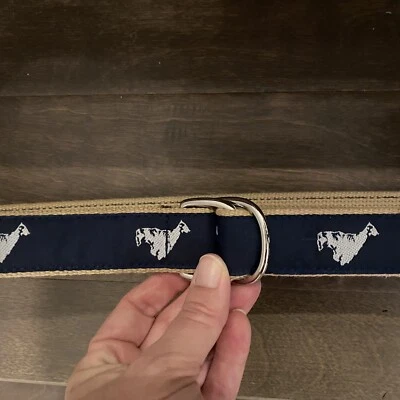 Leatherman Belt Small Blue Tan Embroidered Shelter Island Double Ring USA - Image 1 of 4