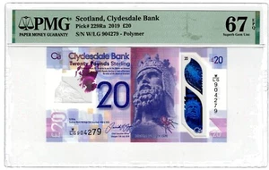 2019 Scotland Clydesdale Bank 20 Pounds P229Ra Banknote UNC Polymer PMG 67 EPQ - Picture 1 of 2