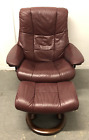 EKORNES STRESSLESS Mayfair Chair and Footstool, Large, Burgundy Leather Armchair