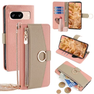 For Google Pixel 9 8 7 6 5 4 3 XL 8a 9a 7a 6a 5a 4a Zip Wallet Case Strap Cover - Picture 1 of 17