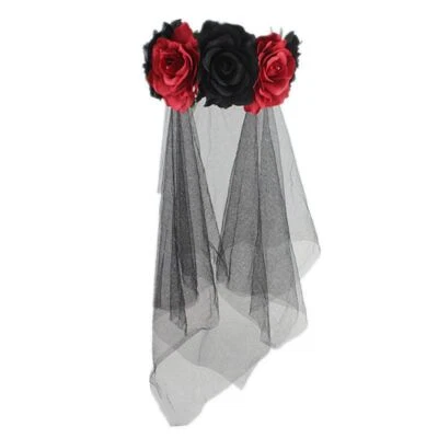 Flower Headband with Black Veil Halloween Fancy Dress Costume Accessories - Image 1 of 4
