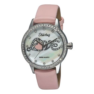 Stuhrling 519L 1115A7 Swarovski LOVE Pink Leather Strap Womens Watch - Picture 1 of 5