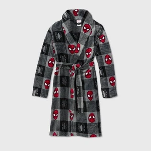 Spider-Man Boy's Gray Print Superhero Fleece Bathrobe, Robe size M (8/10) - Picture 1 of 2