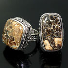 Natural Persian Turtilla Fossil Gemstone 925 Jewelry 2 Pcs Ring Size 7 & 8 t997