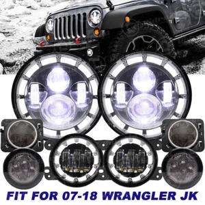 7" LED Headlights + 4" Fog Light + Turn Signal Side Marker for Jeep Wrangler JK - Picture 1 of 22
