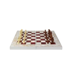 Handmade Wooden Red Marble Design Chess & Backgammon Set 19 Inch - Picture 1 of 5