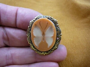 (cs3-22) BUTTERFLY CAMEO orange white Oval Pin Pendant jewelry love butterflies - Picture 1 of 1