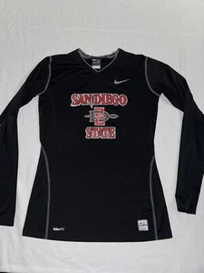 Nike Pro Fitted San Diego State Fan V-Neck L/S Women's Black Athletic Shirt - Picture 1 of 5
