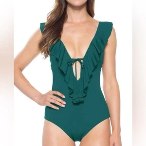 Traje de baño Becca mediano verde Socialite con volantes de una pieza - Imagen 1 de 11