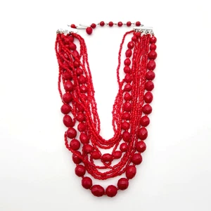Vintage Red Glass Bead Necklace 11 Layer W Germany - Picture 1 of 5